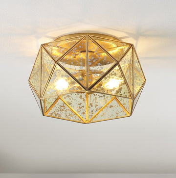 Violet 12.5" Industrial Vintage Iron/Glass LED Flush Mount - JONATHAN Y
